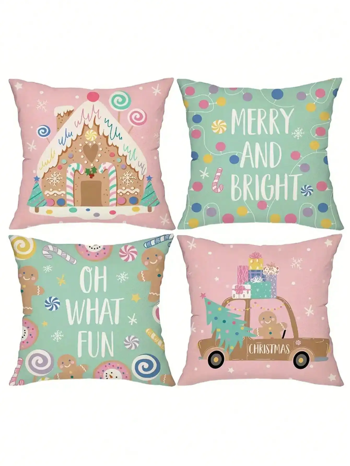 4Packs 18x18 Inch Christmas Pillow Covers - Polyester, Zipper, Hand Wash, Gingerbread Man/Candy, Sofa/Home Multi-Room Decor
4Packs 18x18 Inch Christmas Pillow Covers - Polyester, Zipper, Hand Wash, Gingerbread Man/Candy, Sofa/Home Multi-Room Decor