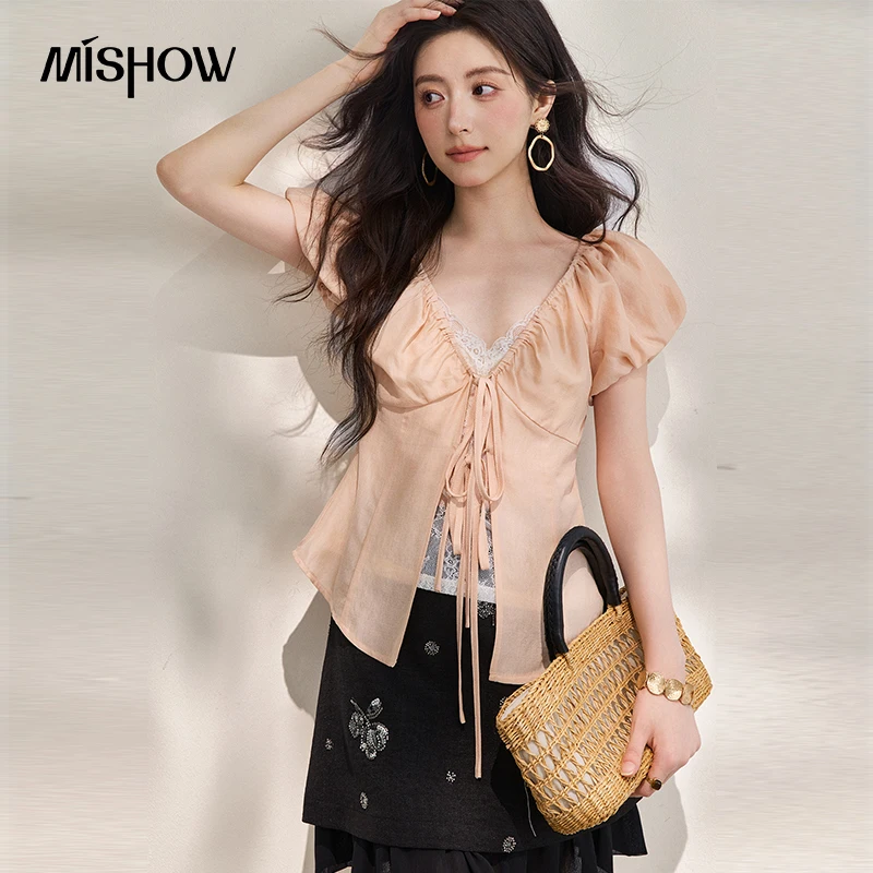 MISHOW Fashion Fake Two Piece Lace Up Blouse For Women 2026 Summer French Lace Puff Sleeves Slimming Elegant Top MXF26X2707
MISHOW Fashion Fake Two Piece Lace Up Blouse For Women 2026 Summer French Lace Puff Sleeves Slimming Elegant Top MXF26X2707