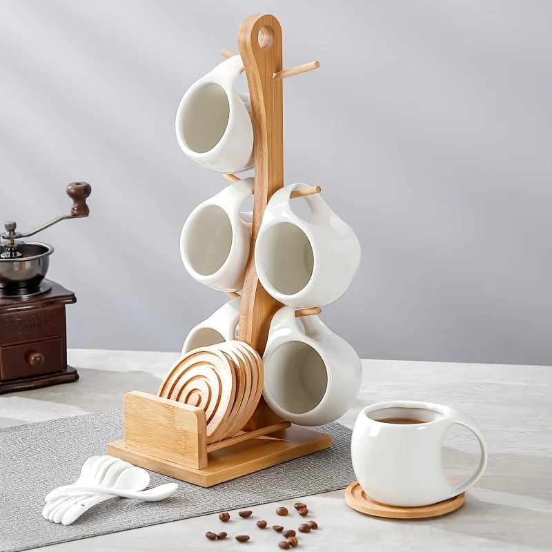 6pcs Ceramic Coffee Cup Set with Wooden Coasters and Cup Holder, Suitable for Lattes, Cappuccinos, Espresso Mugs, and Teacups - a Perfect Choice for Home, Office, or Café Use, Ideal as a Holiday Gift or Birthday Present, 200ml/6.8oz
6pcs Ceramic Coffee Cup Set with Wooden Coasters and Cup Holder, Suitable for Lattes, Cappuccinos, Espresso Mugs, and Teacups - a Perfect Choice for Home, Office, or Café Use, Ideal as a Holiday Gift or Birthday Present, 200ml/6.8oz