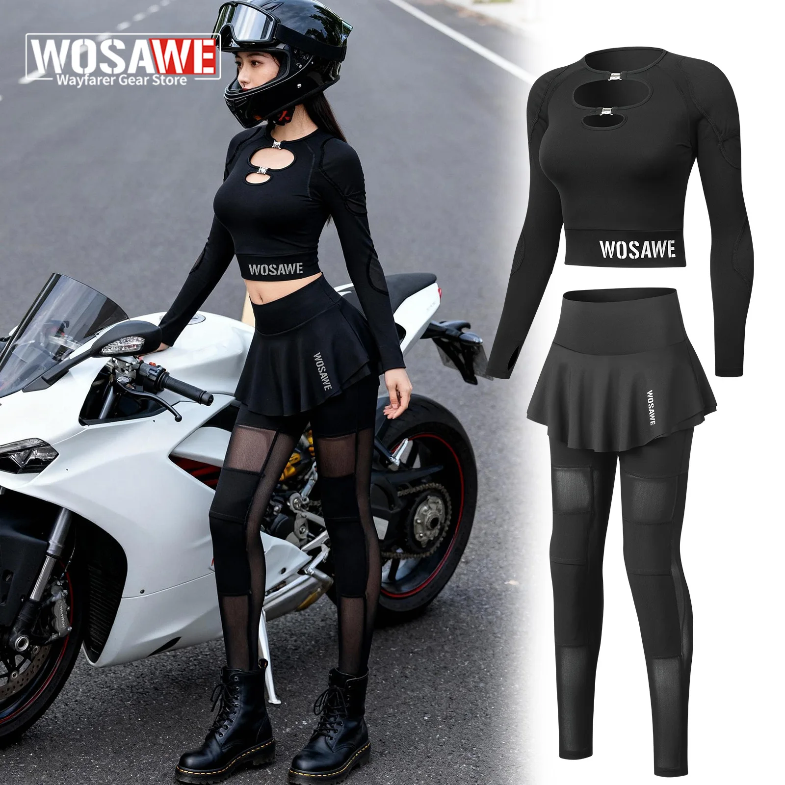WOSAWE Women's Motorcycle Outfit Set Crop Long Sleeve Top and 2 in 1 Pant Breathable Reflective Bike Riding Sportswear
WOSAWE Women's Motorcycle Outfit Set Crop Long Sleeve Top and 2 in 1 Pant Breathable Reflective Bike Riding Sportswear