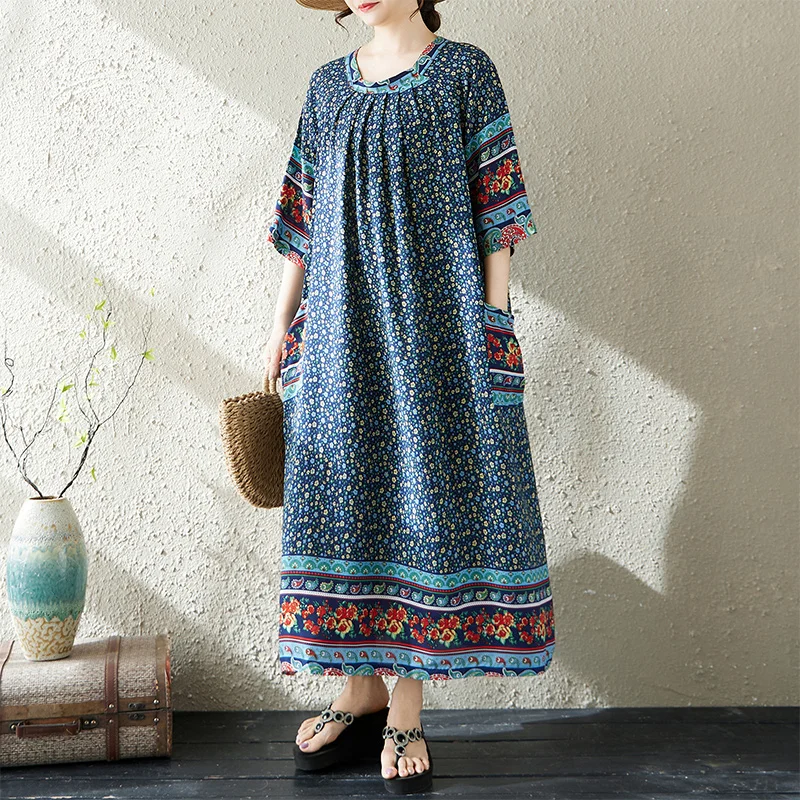 Slimming Floral Print Summer Midi Dr Cotton Gauze Loose Fit round Ne Long Skirt for plus Size Women Ci Walk Casual Wear
Slimming Floral Print Summer Midi Dr Cotton Gauze Loose Fit round Ne Long Skirt for plus Size Women Ci Walk Casual Wear