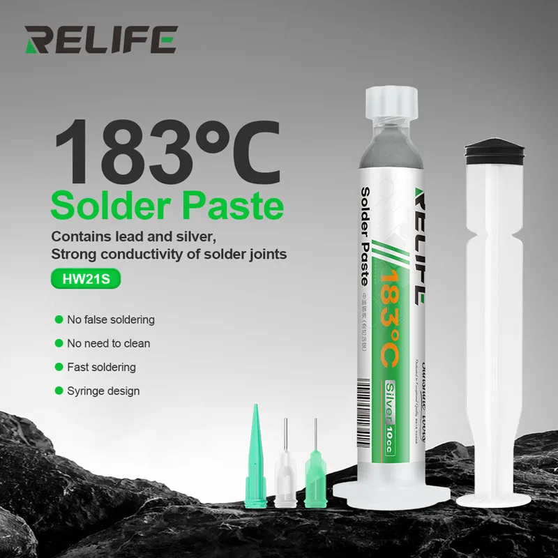 RELIFE HW21S Leaded Silver-containing Medium Temperature Tin Paste for Mobile Phone Motherboard Welding Repair Paste
RELIFE HW21S Leaded Silver-containing Medium Temperature Tin Paste for Mobile Phone Motherboard Welding Repair Paste