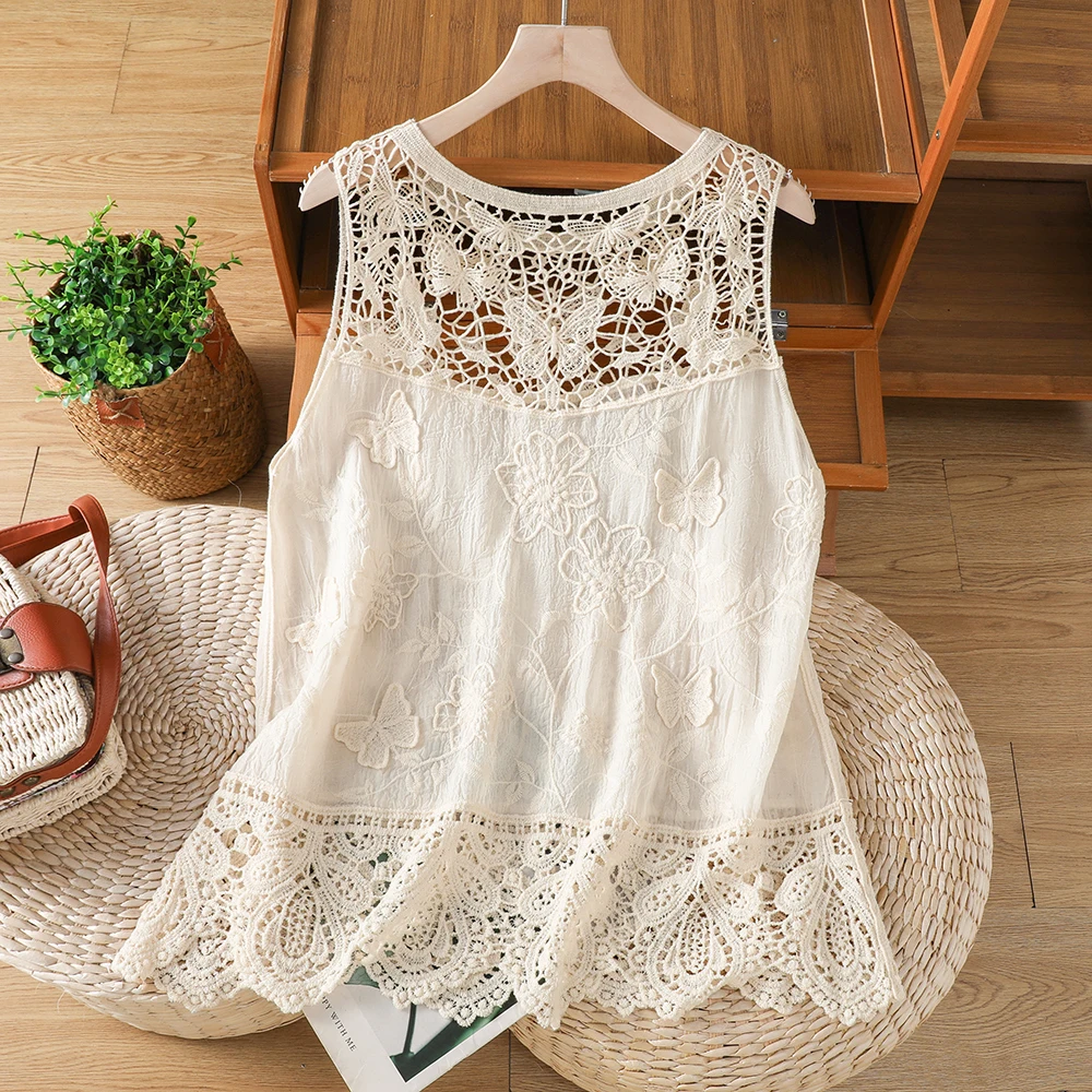 plus Size Women's T-Shirt Lace Hollow out Sleeveless Base Shirt Mid-Length Commute Style Floral Pattern round Neck
plus Size Women's T-Shirt Lace Hollow out Sleeveless Base Shirt Mid-Length Commute Style Floral Pattern round Neck