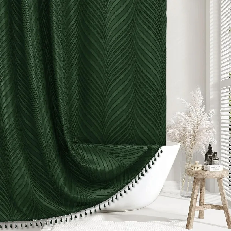 Extra Long Dark Green Boho Woven Fabric Cute 96 Inch Shower Curtain, 72 x 96 Tufted Leaves Textured Striped Modern Farmhouse
Extra Long Dark Green Boho Woven Fabric Cute 96 Inch Shower Curtain, 72 x 96 Tufted Leaves Textured Striped Modern Farmhouse