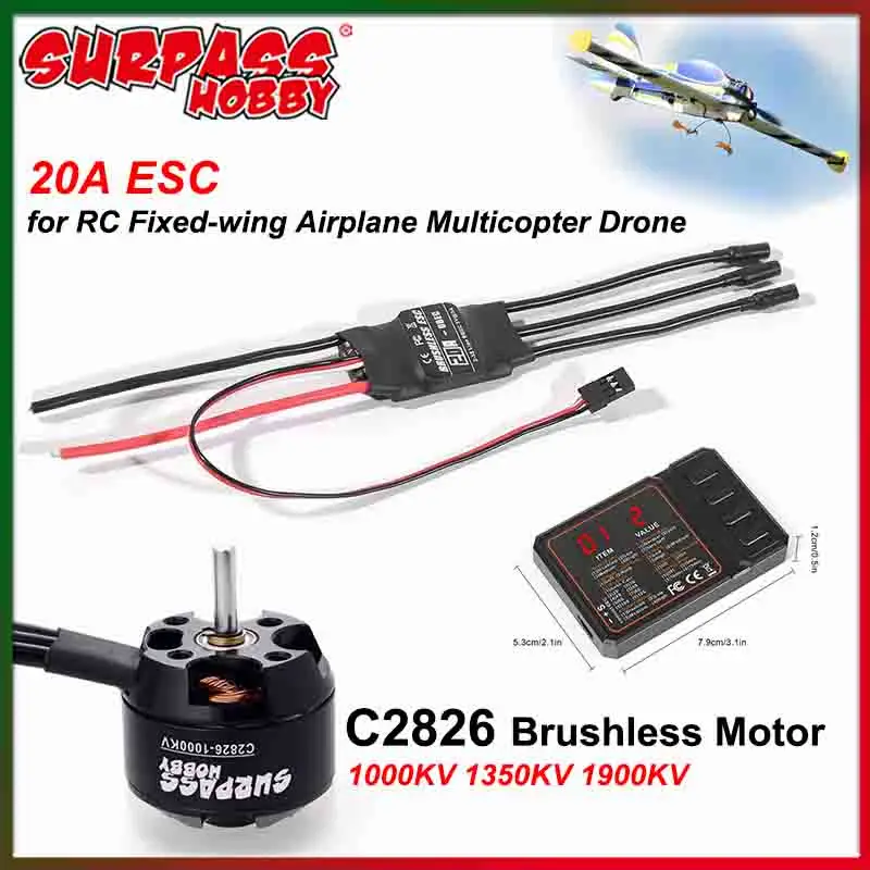 Surpass Hobby 2826 Outrunner Brushless Motor 20A ESC 1000/1350/1900KV for RC Fixed-wing Airplane Quadcopter Multicopter Drone
Surpass Hobby 2826 Outrunner Brushless Motor 20A ESC 1000/1350/1900KV for RC Fixed-wing Airplane Quadcopter Multicopter Drone