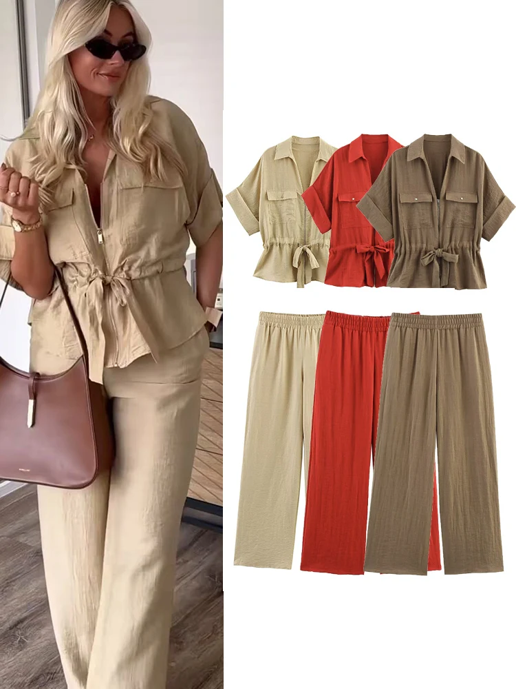 TFMLN весенне-летний женский комплект брюк в повседневном стиле, рубашки на молнии с короткими рукавами, прямые брюки, комплекты из двух предметов, шикарная женская одежда
TFMLN весенне-летний женский комплект брюк в повседневном стиле, рубашки на молнии с короткими рукавами, прямые брюки, комплекты из двух предметов, шикарная женская одежда