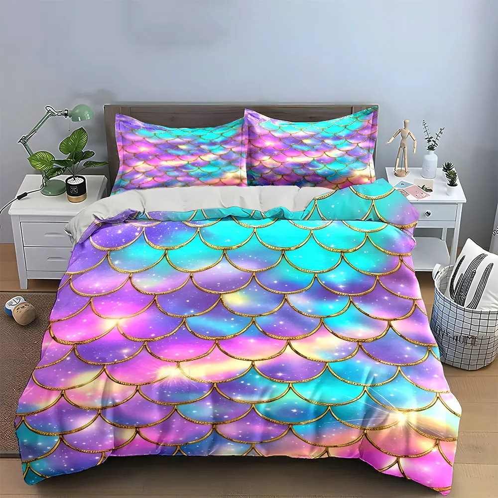 3Pcs Iridescent Glitter Mermaid Scale Duvet Cover Set, Gold Trim Pastel Bedding Includes 1 Duvet Cover And 2 Pillowcase, Gift
3Pcs Iridescent Glitter Mermaid Scale Duvet Cover Set, Gold Trim Pastel Bedding Includes 1 Duvet Cover And 2 Pillowcase, Gift