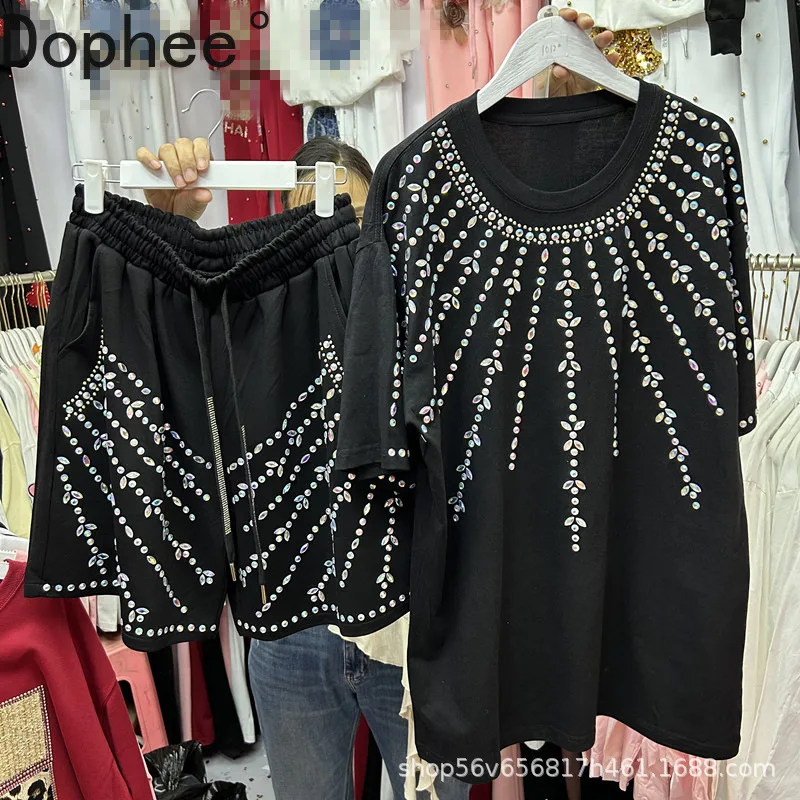Luxury Diamonds Women Two-piece Set All-match O-neck Loose Short Sleeve T-shirt Top+Drawstring Elastic Waist Loose A-line Shorts
Luxury Diamonds Women Two-piece Set All-match O-neck Loose Short Sleeve T-shirt Top+Drawstring Elastic Waist Loose A-line Shorts