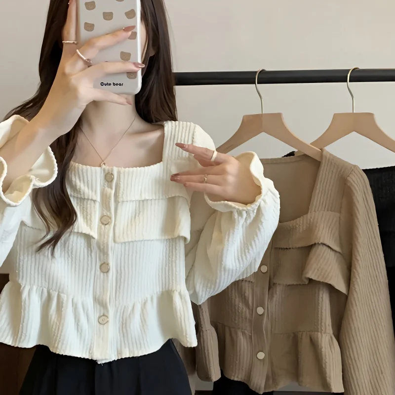 Рубашки с длинным рукавом, женские хлопковые однотонные блузки на пуговицах, свободная посадка, офисный деловой стиль, элегантный профессиональный весенний повседневный стиль 
Рубашки с длинным рукавом, женские хлопковые однотонные блузки на пуговицах, свободная посадка, офисный деловой стиль, элегантный профессиональный весенний повседневный стиль