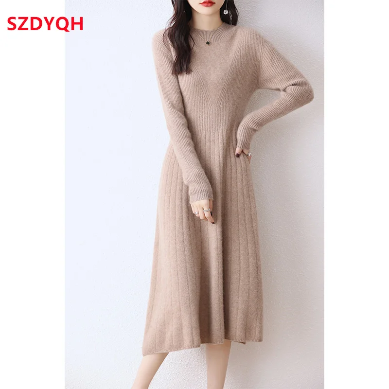 2023 Autumn Winter High Elasticity 100% Wool Sweater Dress Women Thicken Warm Slim Dresses Female Casual Basic Knitted Pullover
2023 Autumn Winter High Elasticity 100% Wool Sweater Dress Women Thicken Warm Slim Dresses Female Casual Basic Knitted Pullover