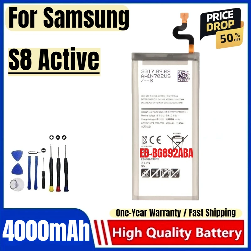 EB-BG892ABA для Samsung S8 Active, аккумулятор для мобильного телефона, высококачественная сменная батарея большой емкости с инструментами
EB-BG892ABA для Samsung S8 Active, аккумулятор для мобильного телефона, высококачественная сменная батарея большой емкости с инструментами