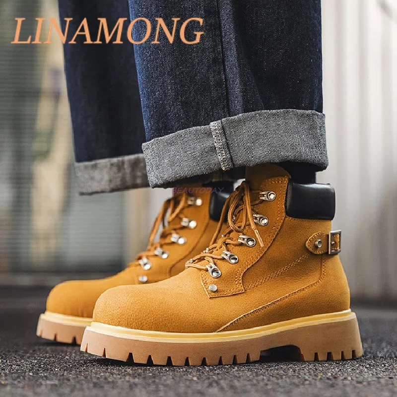 Yellow Workwear Boots Fashionable Front Strap Design Patchwork Thick Sole Buckle Decoration Anti Slip Couple's Short Boots
Yellow Workwear Boots Fashionable Front Strap Design Patchwork Thick Sole Buckle Decoration Anti Slip Couple's Short Boots