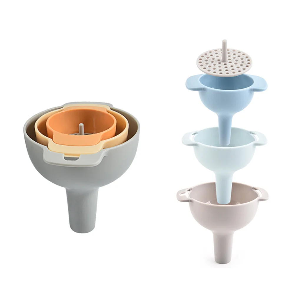3 Plastic Kitchen Funnels Set with Nesting Design Removable Filter for Oil Liquor Transfer Cooking Tool Hanging Hole Storage 
3 Plastic Kitchen Funnels Set with Nesting Design Removable Filter for Oil Liquor Transfer Cooking Tool Hanging Hole Storage