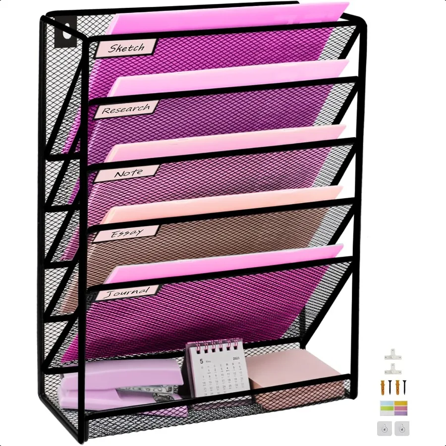 5 Pockets Mesh Wall File Holder Organizer with Bottom Flat Tray Office Hanging File Folder Magazine Rack Nametag Label Hooks Se
5 Pockets Mesh Wall File Holder Organizer with Bottom Flat Tray Office Hanging File Folder Magazine Rack Nametag Label Hooks Se