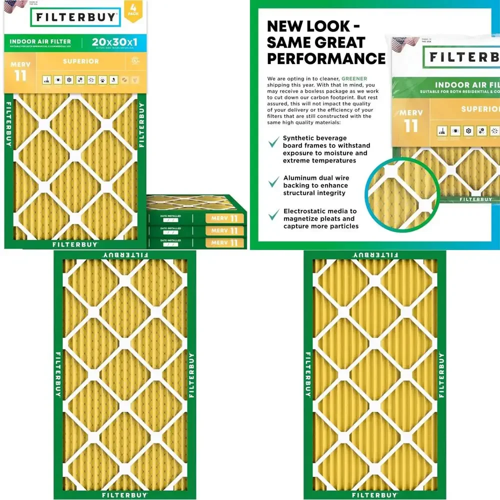 4-Pack MERV 11 Pleated Air Filters for Pets and Allergies, HVAC Replacement, Actual 19.63x29.63x0.75
4-Pack MERV 11 Pleated Air Filters for Pets and Allergies, HVAC Replacement, Actual 19.63x29.63x0.75