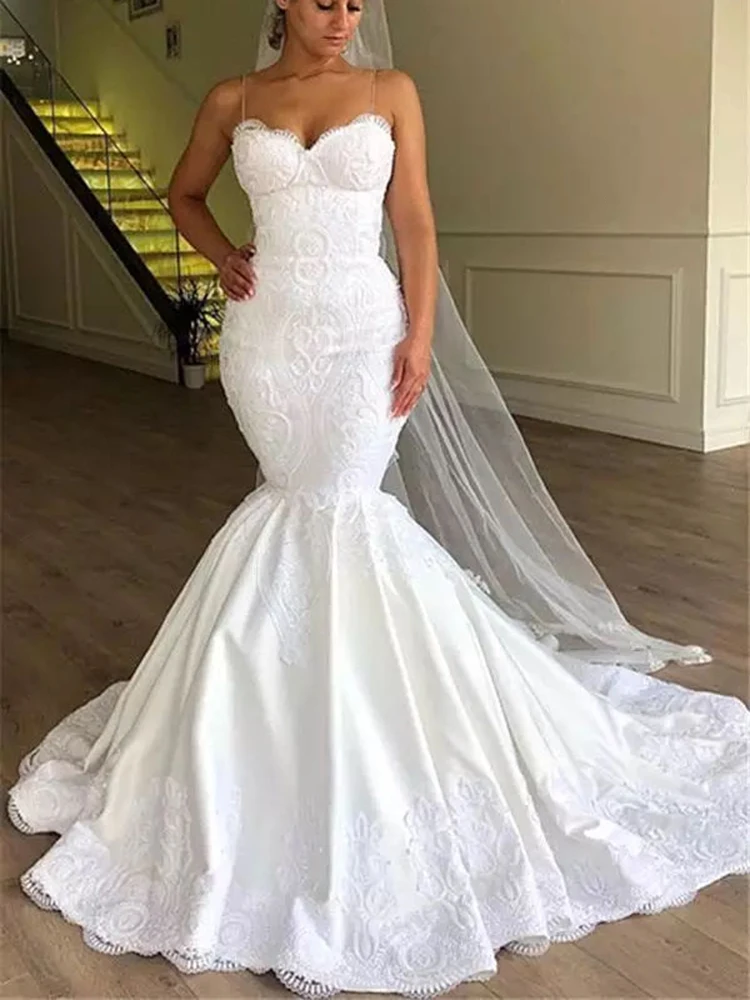 GUXQD Mermaid Satin Wedding Dresses Spaghetti Straps Appliques Court Train Bridal Gowns Vestido De Noiva robe de mariée
GUXQD Mermaid Satin Wedding Dresses Spaghetti Straps Appliques Court Train Bridal Gowns Vestido De Noiva robe de mariée