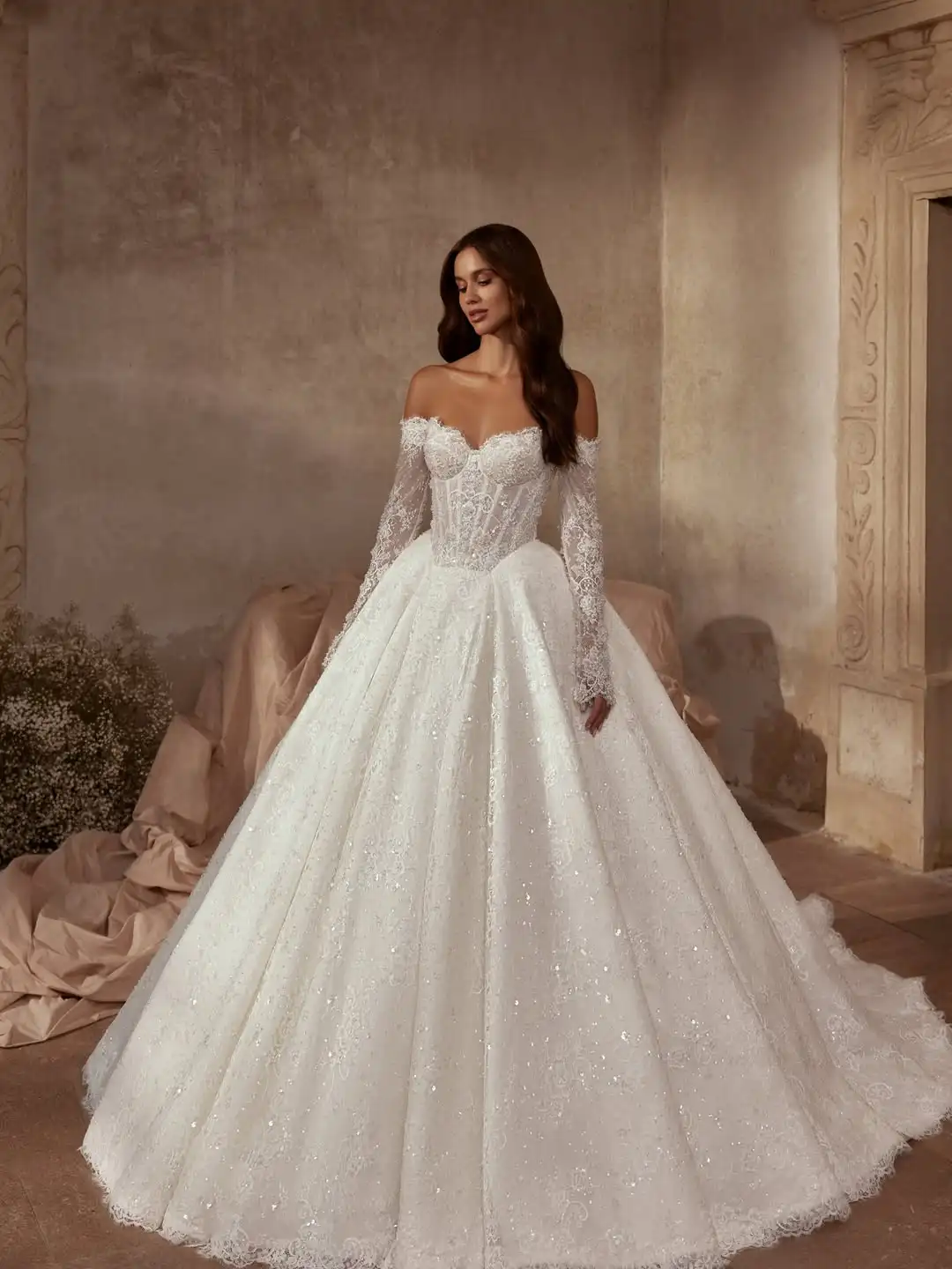 Luxury Off Shoulder Lace Wedding Dress Long Sleeve Lace Princess Ball Gown Sparkly Bridal Gown White Vestidos De Noiva
Luxury Off Shoulder Lace Wedding Dress Long Sleeve Lace Princess Ball Gown Sparkly Bridal Gown White Vestidos De Noiva