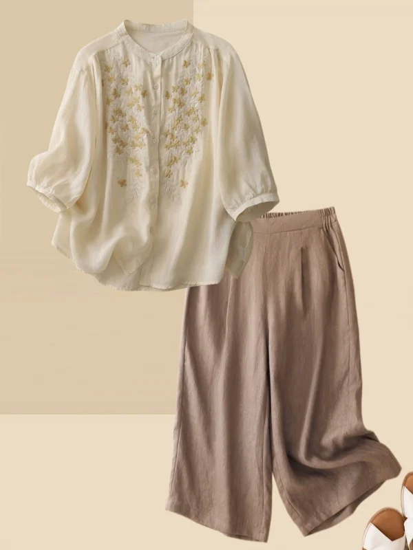 Retro Chinese Style Cotton Linen Summer Outfit Shirt Top Elegant Middle-Aged Mom Seven-Quarter Pants Two-Piece Set Breathable
Retro Chinese Style Cotton Linen Summer Outfit Shirt Top Elegant Middle-Aged Mom Seven-Quarter Pants Two-Piece Set Breathable