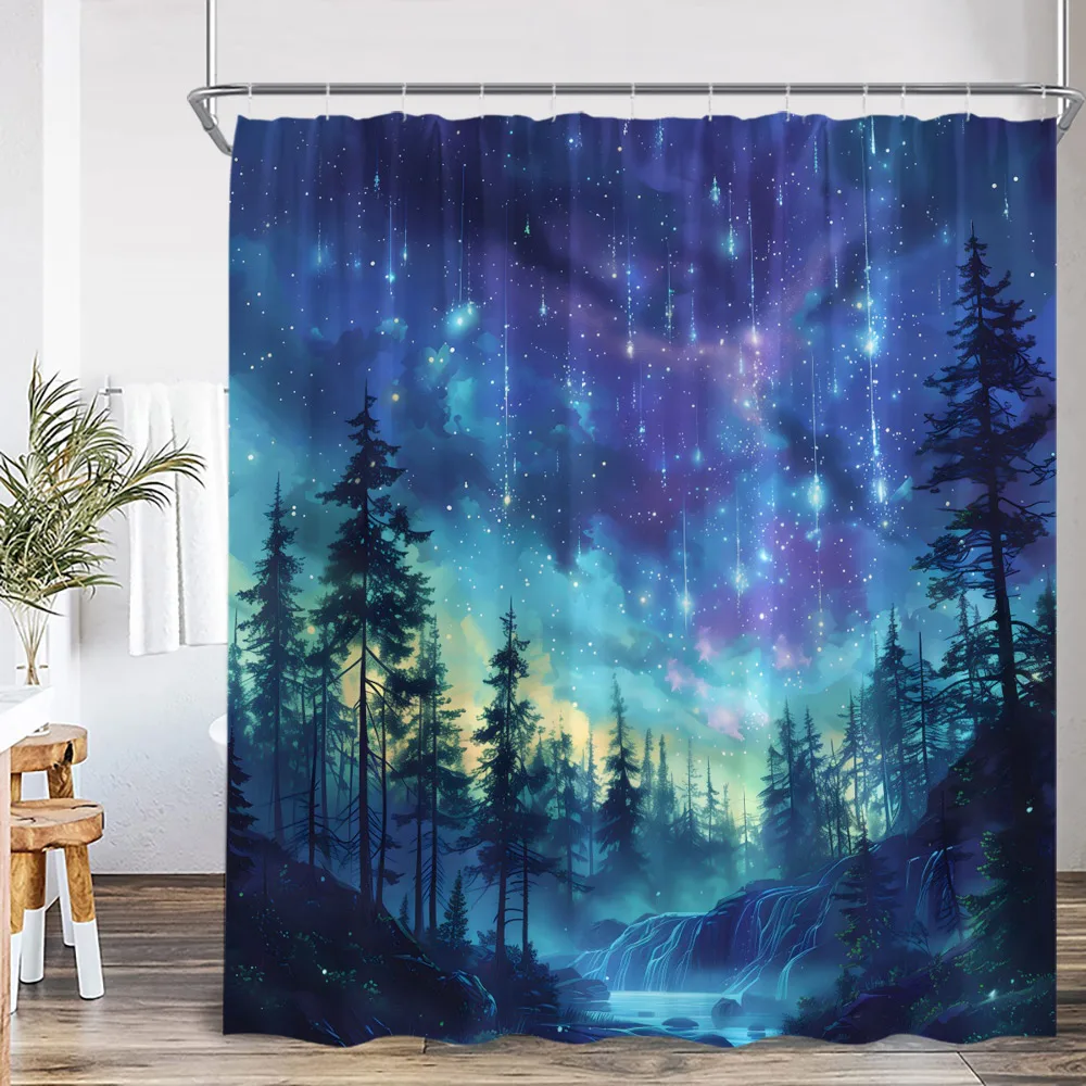 Декоративная шторка для ванной из полиэстера с рисунком: Фантастическое небо, метеоритный дождь, полная луна, космос, вселенная, лес, облака, магия, астрология, с крючками
Декоративная шторка для ванной из полиэстера с рисунком: Фантастическое небо, метеоритный дождь, полная луна, космос, вселенная, лес, облака, магия, астрология, с крючками