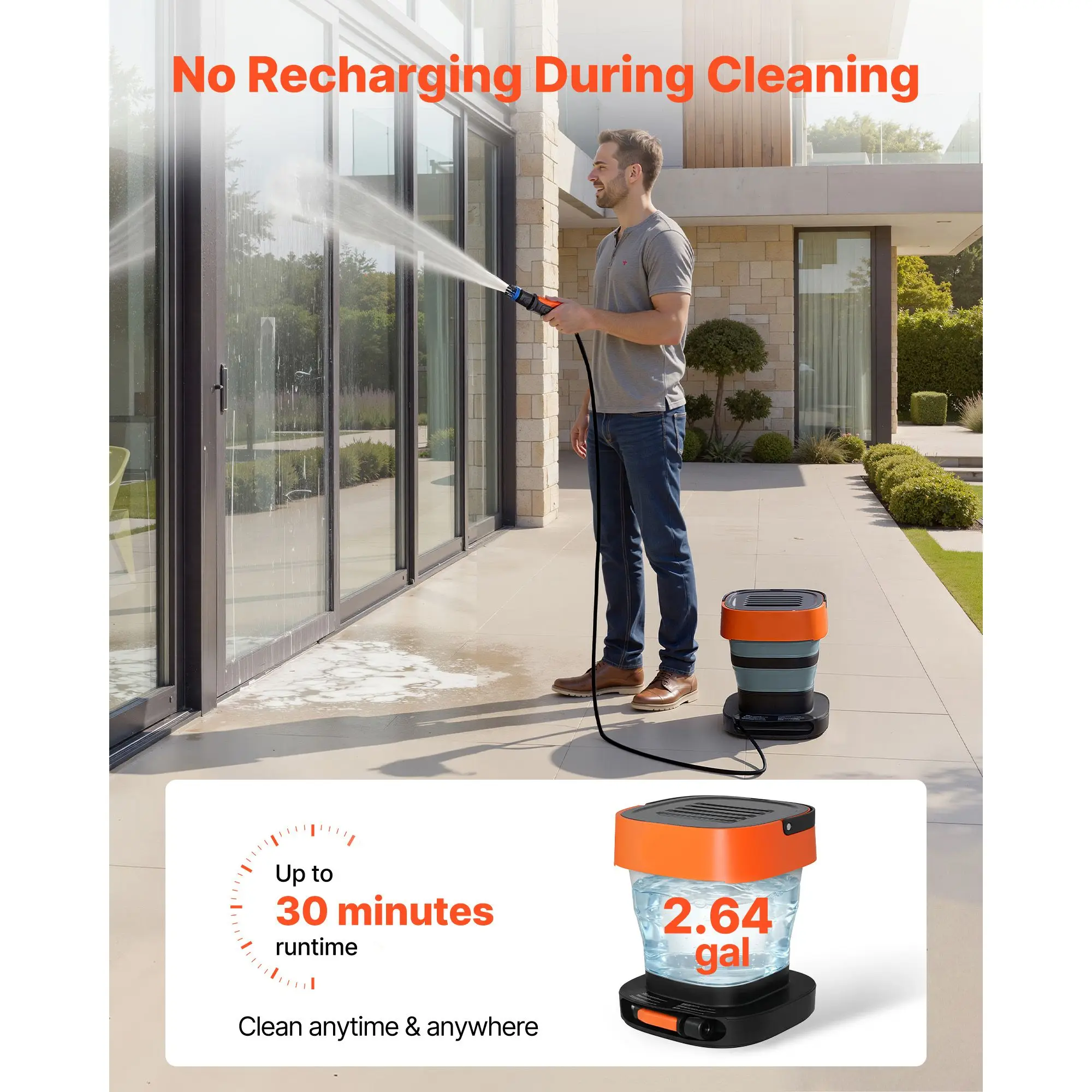 Portable Cordless Pressure Washer with 2.64 Gal Tank, Foldable Power Washer 109 Max PSI, 3 Nozzles, Magnetic Sponge Brush & Soft Bristle Brush,78.7 in Hose, for Bike Cleaning, Patio, Camping
Portable Cordless Pressure Washer with 2.64 Gal Tank, Foldable Power Washer 109 Max PSI, 3 Nozzles, Magnetic Sponge Brush & Soft Bristle Brush,78.7 in Hose, for Bike Cleaning, Patio, Camping