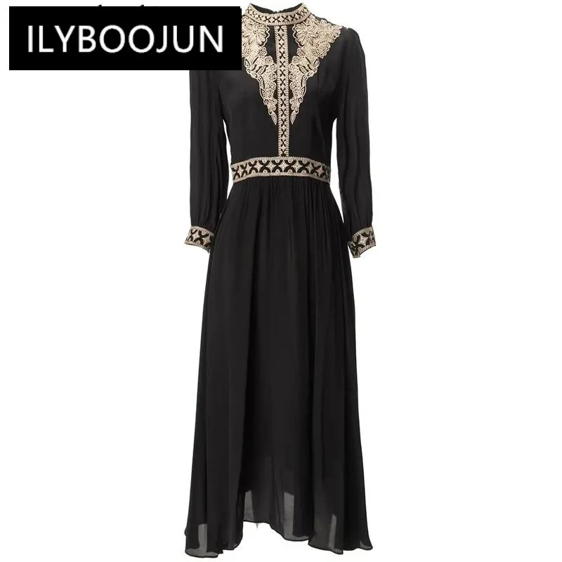 ILYBOOJUN Fashion Designer Summe Embroidery Dress Women's Stand Collar 3/4 Sleeve Black Vintage Party Dresses
ILYBOOJUN Fashion Designer Summe Embroidery Dress Women's Stand Collar 3/4 Sleeve Black Vintage Party Dresses
