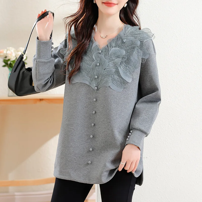 Casual V-neck lace grey hoodie for women's autumn and winter fashion women's clothing 2025 new top winter clothes
Casual V-neck lace grey hoodie for women's autumn and winter fashion women's clothing 2025 new top winter clothes