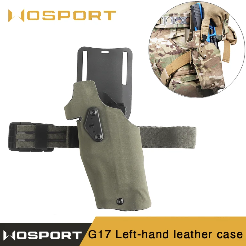 Left-hand tactical leather case, Glock 17 Gen4 19 with X300 light Quick release pistol box, with thigh belt shooting accessories
Left-hand tactical leather case, Glock 17 Gen4 19 with X300 light Quick release pistol box, with thigh belt shooting accessories