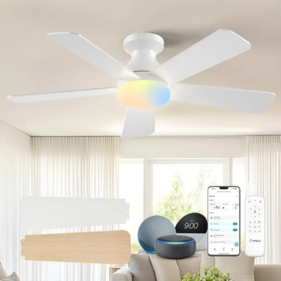42 inch Smart Ceiling Fans with Lights for Bedroom: White Low Profile Flush Mount Fan with Reversible DC Motor, 5 Blades, 6 Spe
42 inch Smart Ceiling Fans with Lights for Bedroom: White Low Profile Flush Mount Fan with Reversible DC Motor, 5 Blades, 6 Spe
