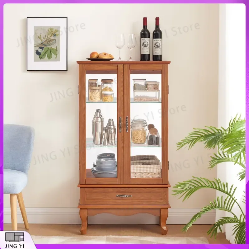 Cherry Wood 2 Door Glass Wine Cabinet with Drawer LED Illuminated Antique Display Cabinet Adjustable Tempered Glass Shelves
Cherry Wood 2 Door Glass Wine Cabinet with Drawer LED Illuminated Antique Display Cabinet Adjustable Tempered Glass Shelves
