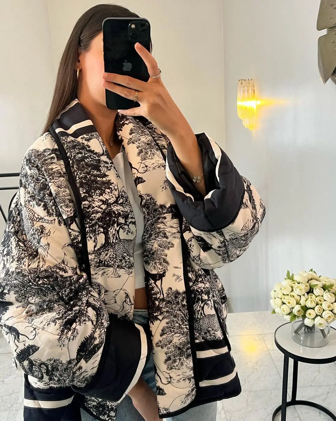 European and American Autumn and Winter Printed Double Pocket Cotton Jacket Quilted Cotton Tops for Women
European and American Autumn and Winter Printed Double Pocket Cotton Jacket Quilted Cotton Tops for Women
