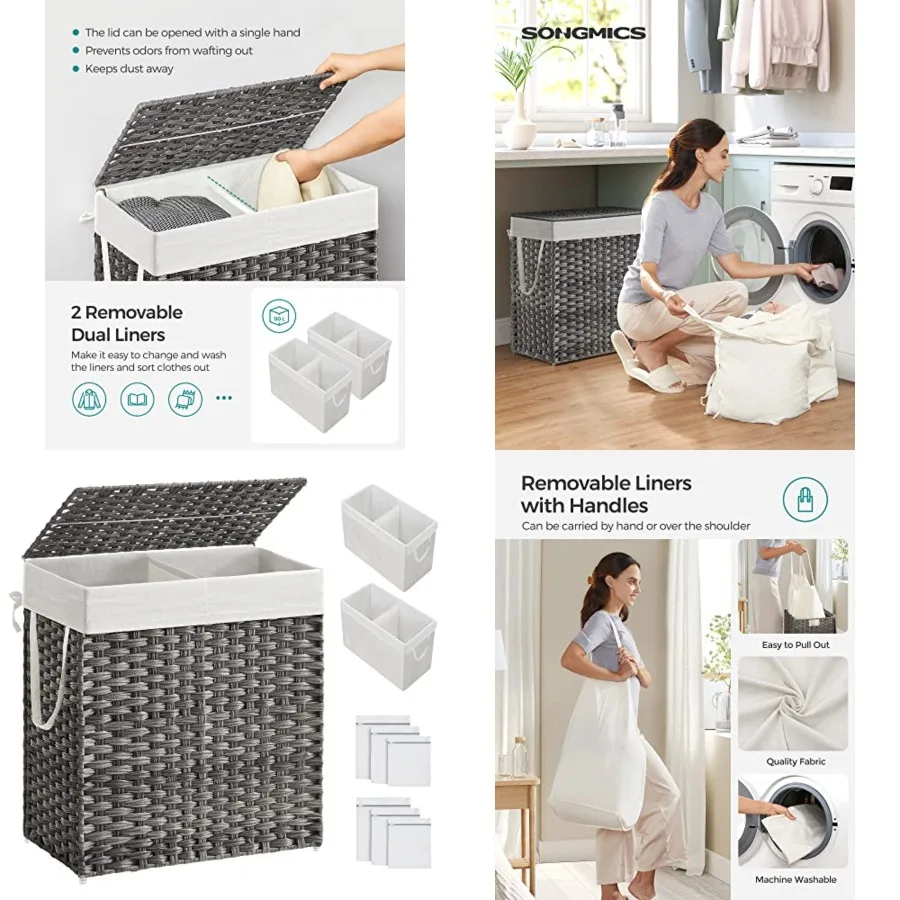 Laundry Hamper with Lid, Cothes Hamper with 2 Removabe iner Bags, 6 Mesh Bags, Wicker Laundry Basket, Double Laundry Hamper for
Laundry Hamper with Lid, Cothes Hamper with 2 Removabe iner Bags, 6 Mesh Bags, Wicker Laundry Basket, Double Laundry Hamper for