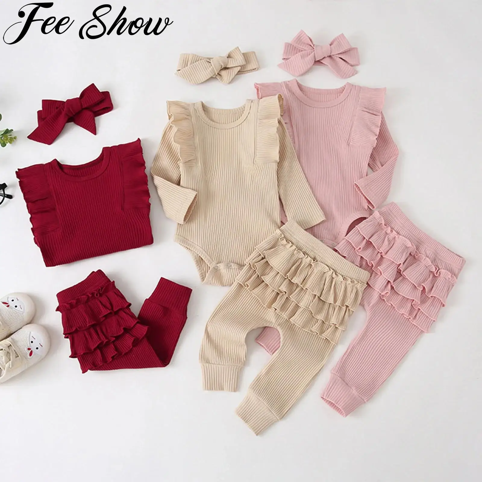 Комплект из 3 предметов для девочек: ребристый комбинезон с длинным рукавом, брюки с многоярусными оборками и повязка на голову для фотосессий
Комплект из 3 предметов для девочек: ребристый комбинезон с длинным рукавом, брюки с многоярусными оборками и повязка на голову для фотосессий