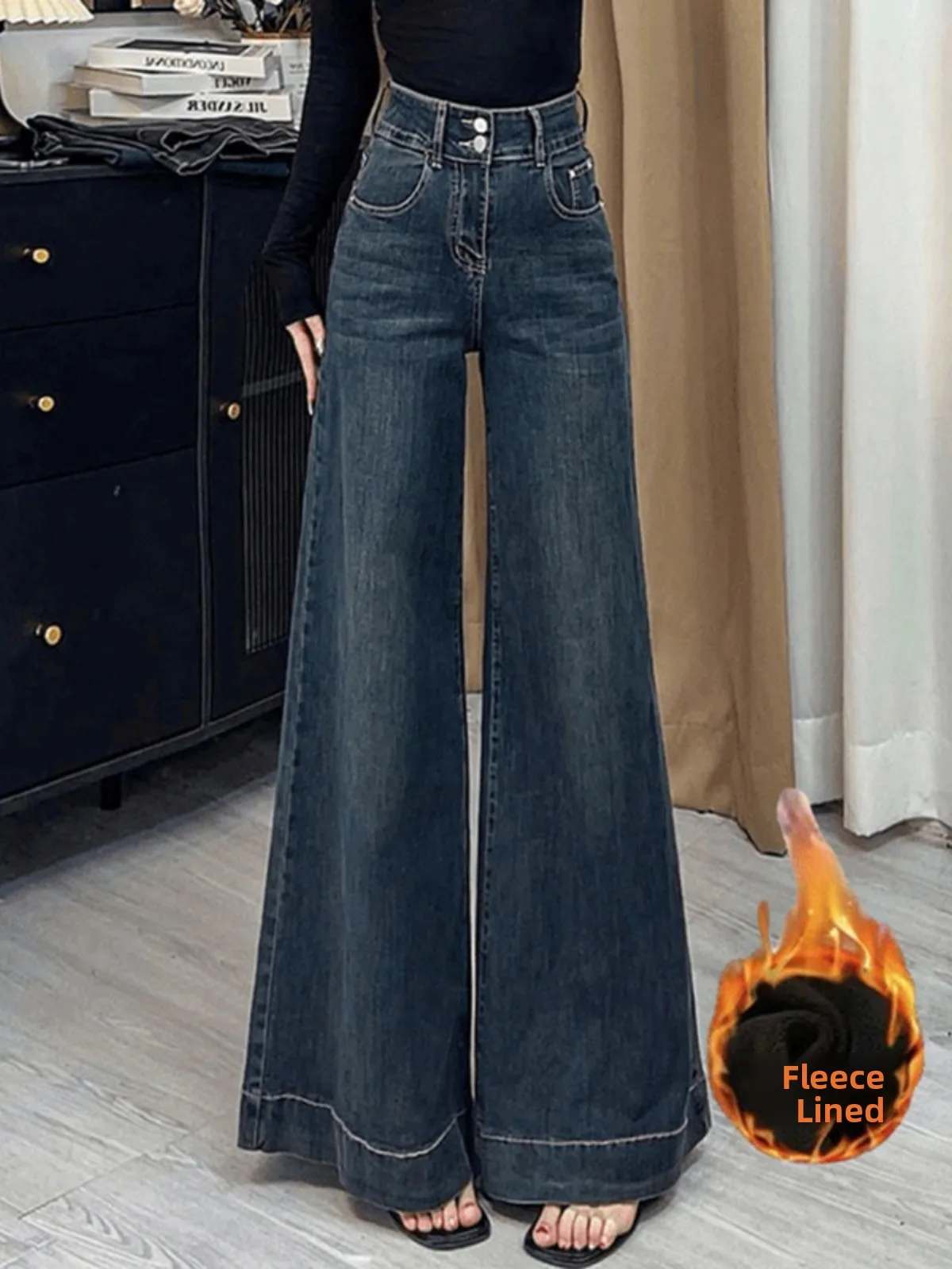 Fleece Lined Super Wide Leg Denim Jeans Women's Small Size Elastic Loose Slimming Drapey Lazy Wide Pants High Waist Long Trou...
Fleece Lined Super Wide Leg Denim Jeans Women's Small Size Elastic Loose Slimming Drapey Lazy Wide Pants High Waist Long Trou...