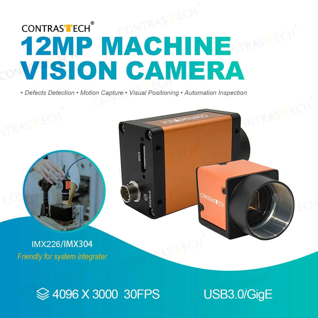 High Pixels 12MP 9fps 30fps 1/1.7" IMX226 1.1" IMX304 Machine Vision Camera For High Precision Inspection Contrastech