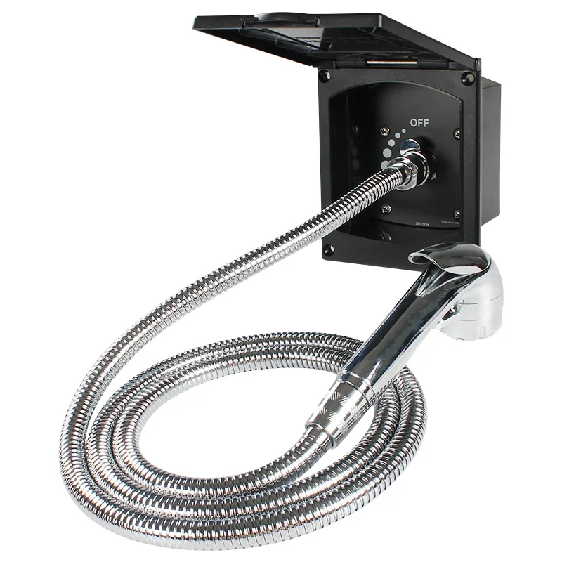 Внешняя душевая кассета с прижимным управлением для автофургонов, лодок и караванов. 
Внешняя душевая кассета с прижимным управлением для автофургонов, лодок и караванов.