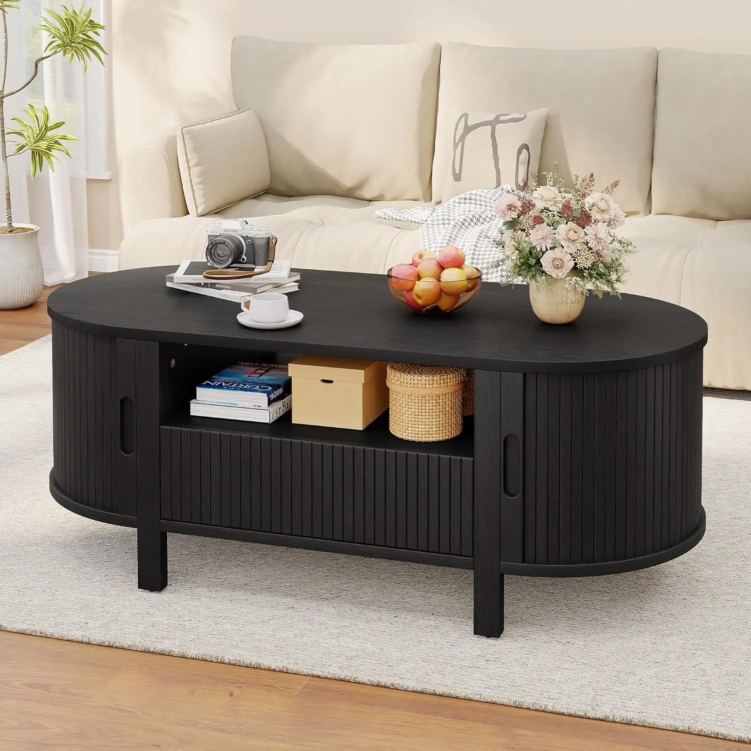 47 Inch Oval Coffee Table, Fluted Coffee Tables with Storage, Mid-Century Modern Living Room Tables, Center Table, Customized
47 Inch Oval Coffee Table, Fluted Coffee Tables with Storage, Mid-Century Modern Living Room Tables, Center Table, Customized