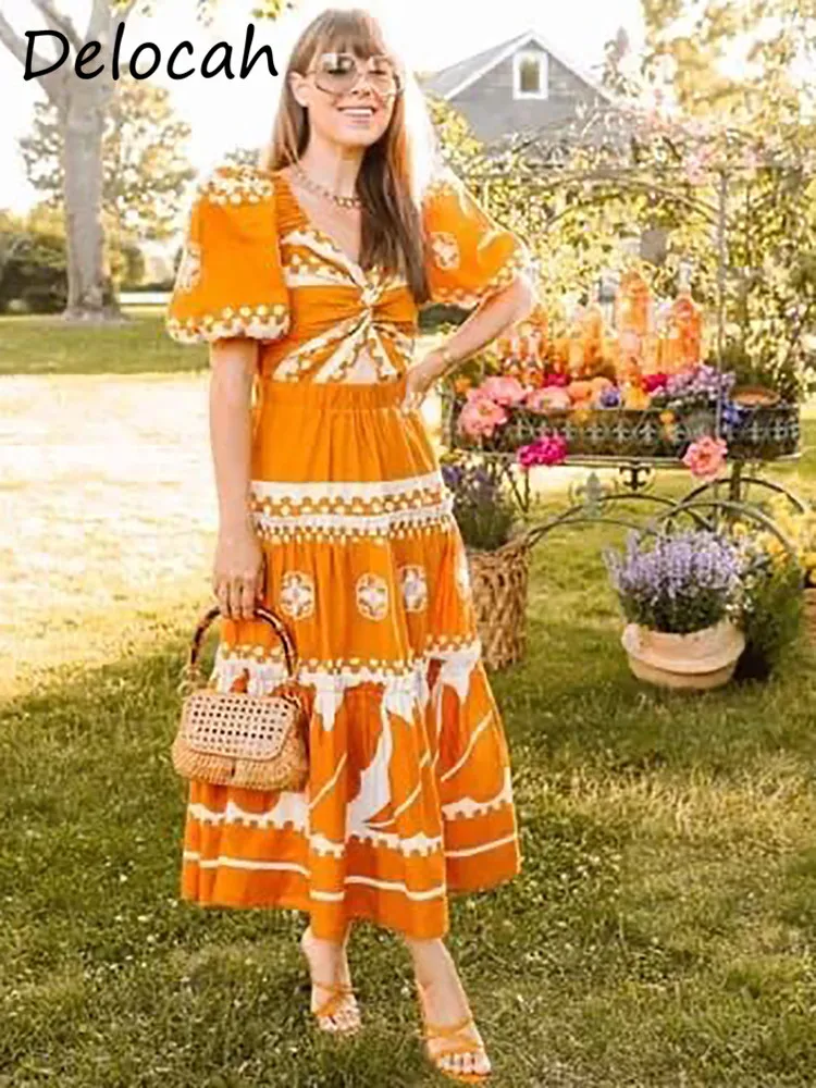 Delocah High quality Summer Women Fashion Runway Midi Dress Orange Floral Print Lantern Sleeve High Waist Party Dresses
Delocah High quality Summer Women Fashion Runway Midi Dress Orange Floral Print Lantern Sleeve High Waist Party Dresses