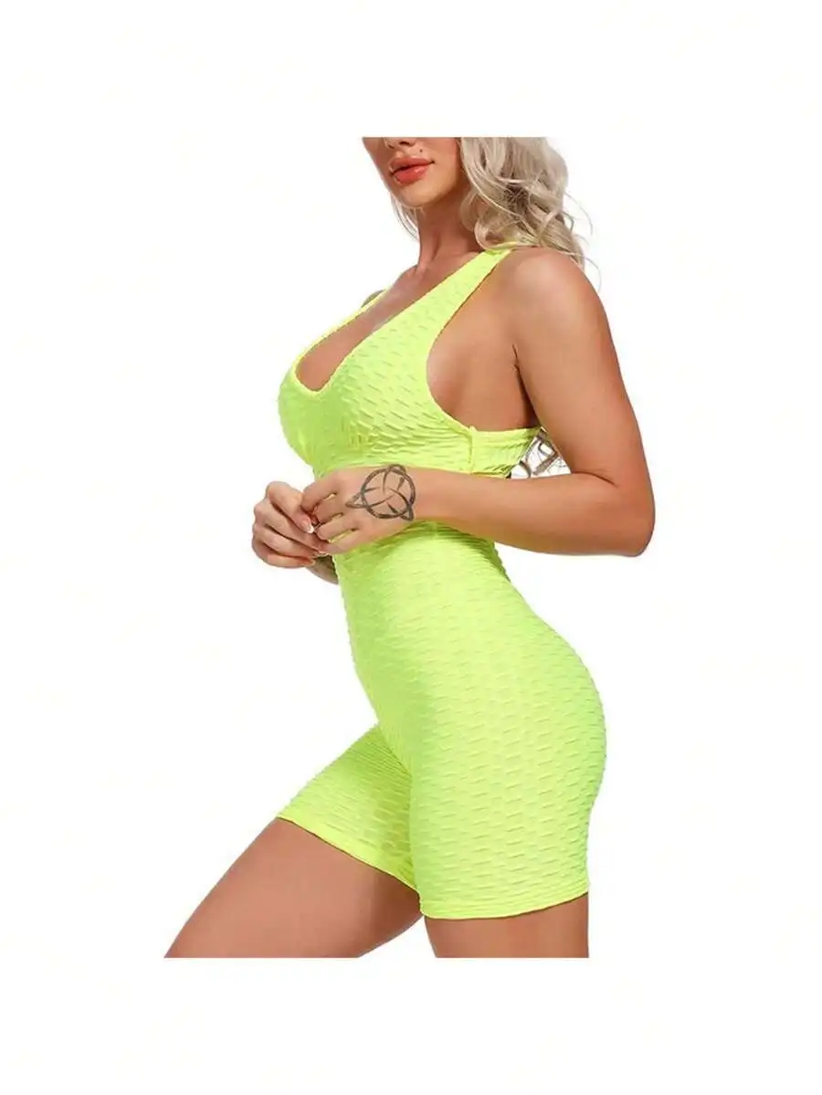 Women Neon Green Textured Sleeveless Backless Bodycon Jumpsuit Sporty Yoga Bodysuit Shorts
Women Neon Green Textured Sleeveless Backless Bodycon Jumpsuit Sporty Yoga Bodysuit Shorts