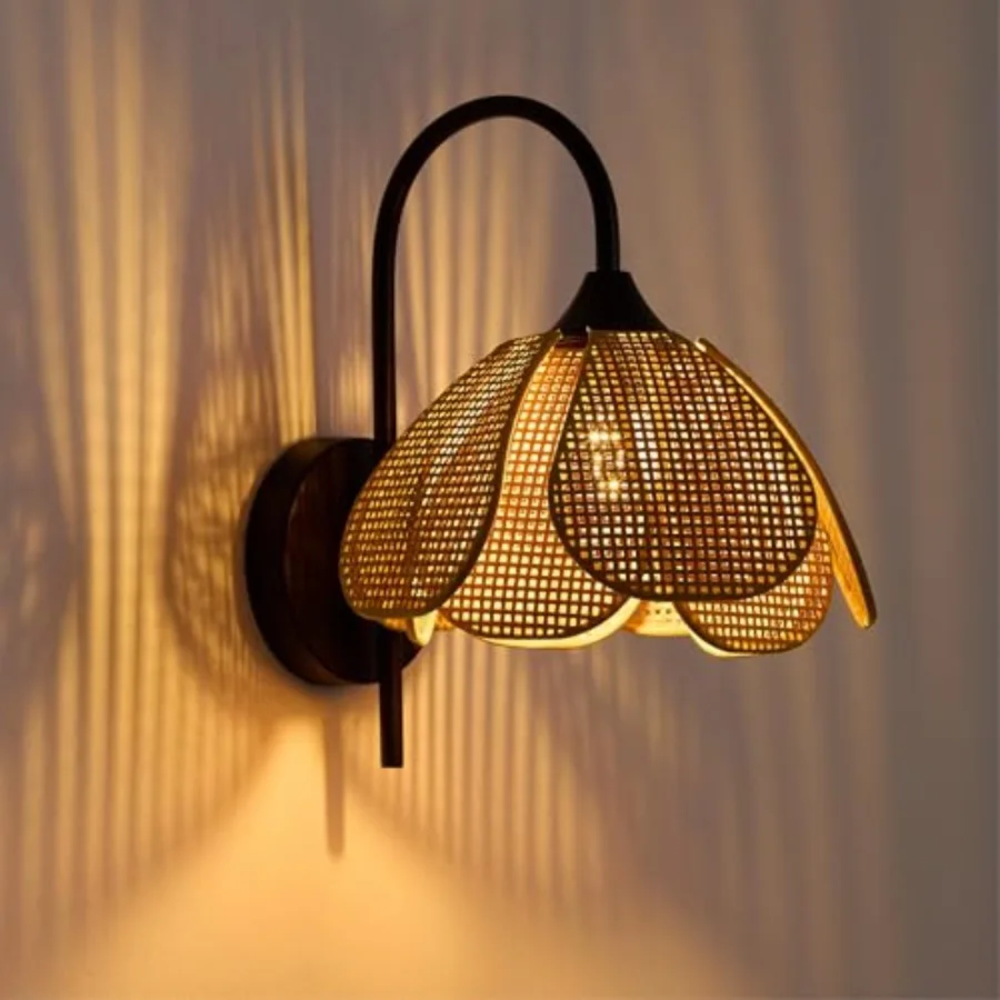 Boho Rattan Wall Sconce, 9.8in Flower Petal Hand-Woven Rattan Wall Lamp, Modern Farmhouse Hardwired Wall Light Fixture for Bedr
Boho Rattan Wall Sconce, 9.8in Flower Petal Hand-Woven Rattan Wall Lamp, Modern Farmhouse Hardwired Wall Light Fixture for Bedr