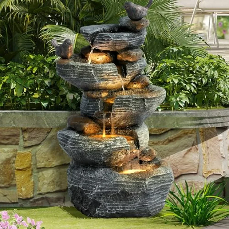 Outdoor Garden Water Fountain 5 Tiers Cascading Rock Waterfall 26.4 H Resin Fountain with 4 LED Lights and Dicky Bird Natural M
Outdoor Garden Water Fountain 5 Tiers Cascading Rock Waterfall 26.4 H Resin Fountain with 4 LED Lights and Dicky Bird Natural M