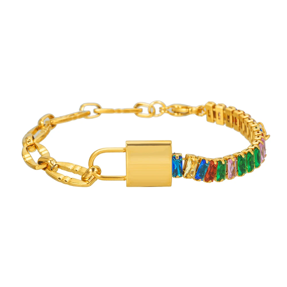 Colorful Bejeweled Bracelet Cubic Zircon Stainless Steel Bracelet for Women No Fade Rainbow Crystal Chain Bracelet Jewelry
Colorful Bejeweled Bracelet Cubic Zircon Stainless Steel Bracelet for Women No Fade Rainbow Crystal Chain Bracelet Jewelry