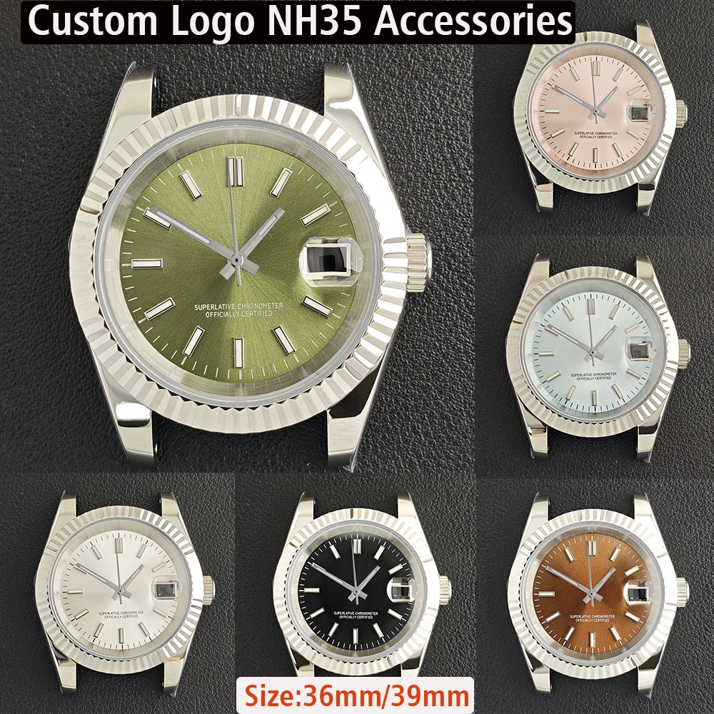 Автоматические часы NH35 с корпусом из нержавеющей стали 36/39 мм и индивидуальным циферблатом с логотипом, подходят для аксессуаров мужских часов с механизмом NH35
Автоматические часы NH35 с корпусом из нержавеющей стали 36/39 мм и индивидуальным циферблатом с логотипом, подходят для аксессуаров мужских часов с механизмом NH35