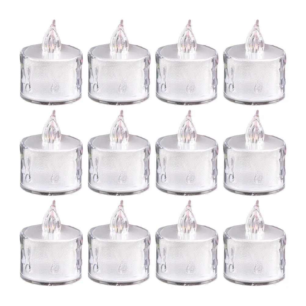 12Pcs LED Lights Flameless Tea Lights Transparent Design Safe No Fire Risk for Wedding Restaurant Electric