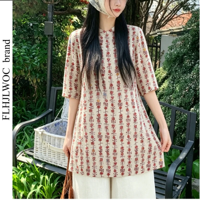 Cotton Blends Tunic Tops Woman Art Girls Literary and Artistic Chinese Style Printed Retro Vintage Stand Collar Long Shirts
Cotton Blends Tunic Tops Woman Art Girls Literary and Artistic Chinese Style Printed Retro Vintage Stand Collar Long Shirts