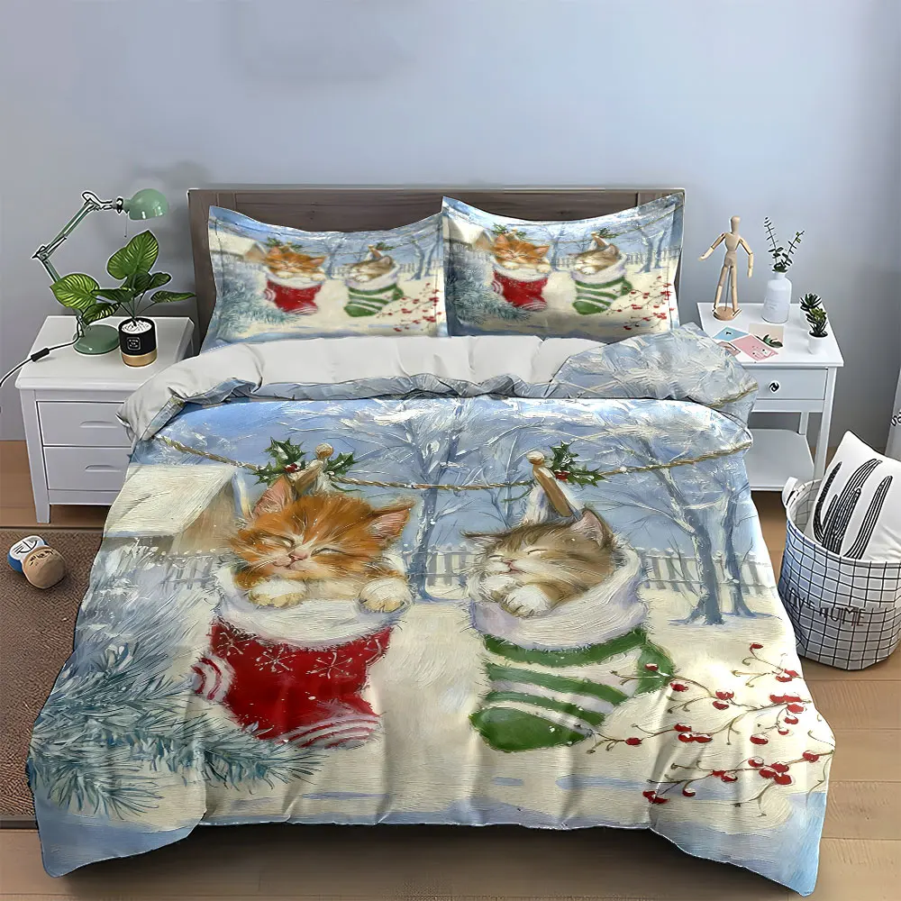Christmas Stocking Kitten Decorations Winter Soft Comfortable Duvet Cover Bedding Set Included 1*Duvet Cover & 2*Pillowcases
Christmas Stocking Kitten Decorations Winter Soft Comfortable Duvet Cover Bedding Set Included 1*Duvet Cover & 2*Pillowcases