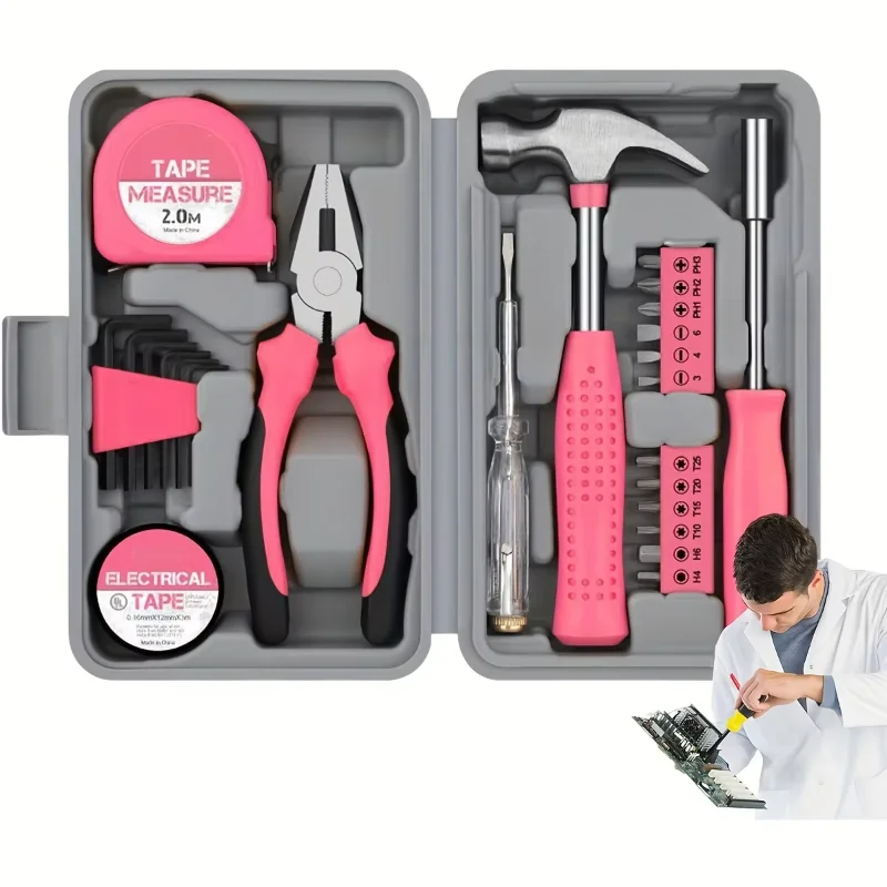 Tool Set 24pcs Pink Household DIY Tool Kit for Women. Small Mini Tool Box Set of Starter Basic Ladies Tools
Tool Set 24pcs Pink Household DIY Tool Kit for Women. Small Mini Tool Box Set of Starter Basic Ladies Tools