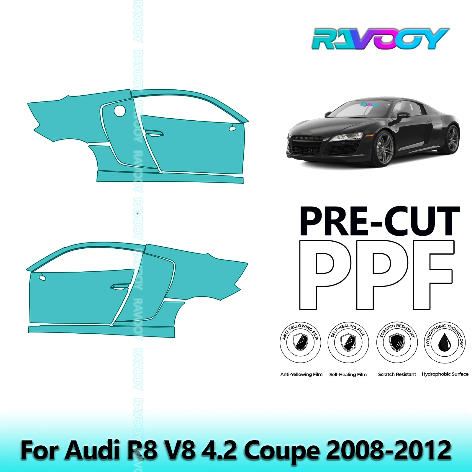 For Audi R8 V8 4.2 Coupe 2008-2012 8.5mil Clear Matte Pre-Cut PPF Door & A/B Pillar Kit TPU Paint Protection Film Set
For Audi R8 V8 4.2 Coupe 2008-2012 8.5mil Clear Matte Pre-Cut PPF Door & A/B Pillar Kit TPU Paint Protection Film Set