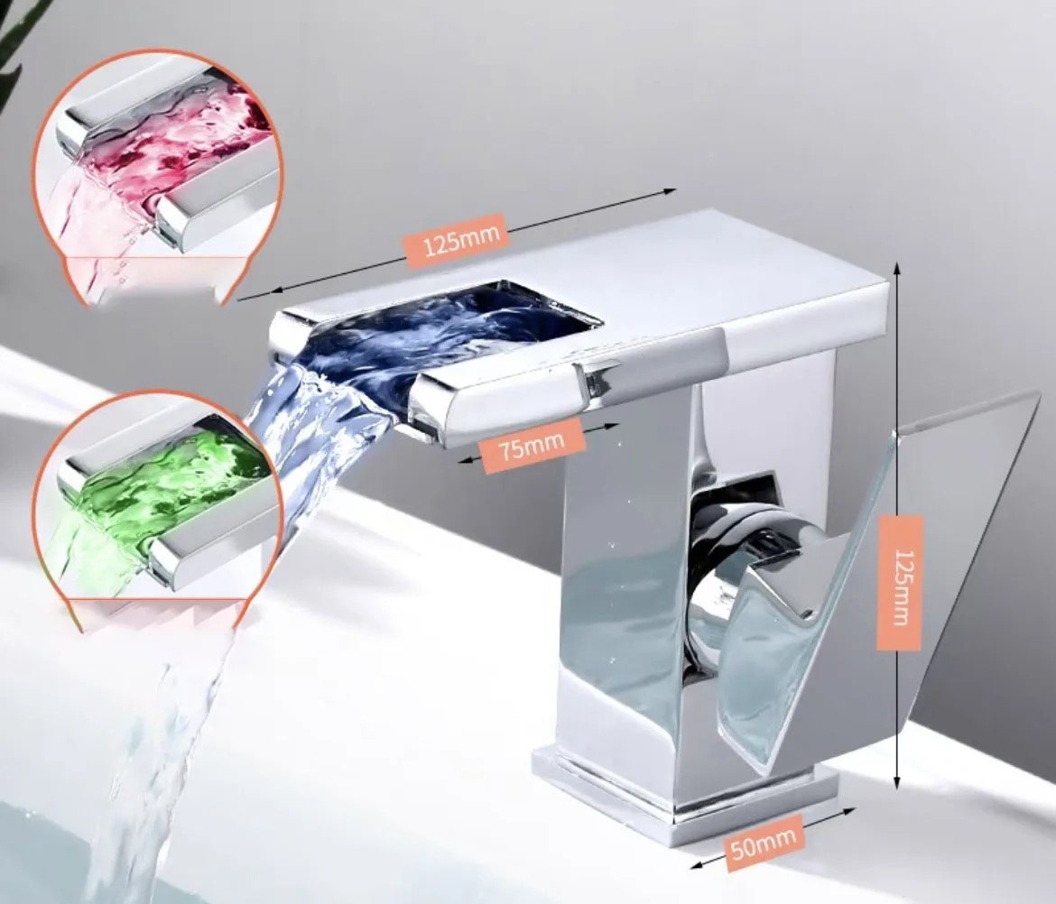 LED Single Handle Hot and Cold Basin Faucet Hot and Cold Color Changing Mixer Tap Square Wash Basin Bathroom Cabinet Faucet
LED Single Handle Hot and Cold Basin Faucet Hot and Cold Color Changing Mixer Tap Square Wash Basin Bathroom Cabinet Faucet