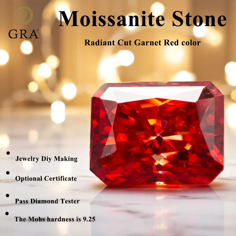 Moissanite Stone Garnet Red Radiant Cut Gemstone for DIY Advanced Jewelry Rings Earrings Making with Certificate
Moissanite Stone Garnet Red Radiant Cut Gemstone for DIY Advanced Jewelry Rings Earrings Making with Certificate