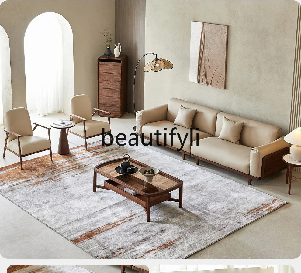 North American black walnut sofa leather living room straight row sofa solid wood light luxury four peopleQQ
North American black walnut sofa leather living room straight row sofa solid wood light luxury four peopleQQ